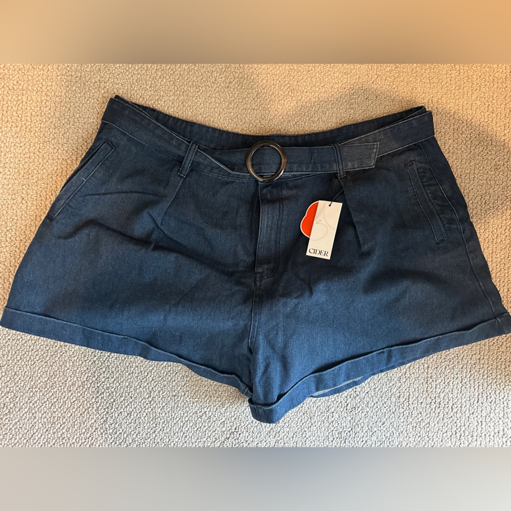 Cider Dark Navy High-Waist Belted Shorts